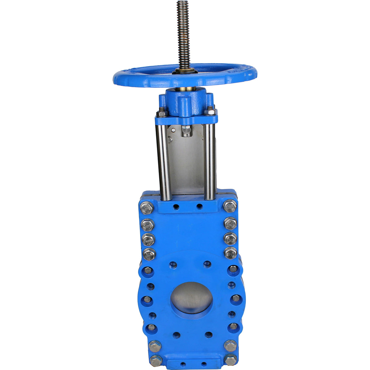 Vanne à guillotine avec lame traversante Elephant GVKRT3431N-2W-Fb-S, matériau du corps - acier au carbone A216, matériau du couteau - acier inoxydable AISI 304, joint - NBR, volant