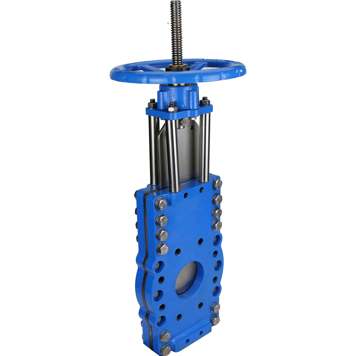 Vanne à guillotine avec lame traversante Elephant GVKRT3431N-2W-Fb-S, matériau du corps - acier au carbone A216, matériau du couteau - acier inoxydable AISI 304, joint - NBR, volant
