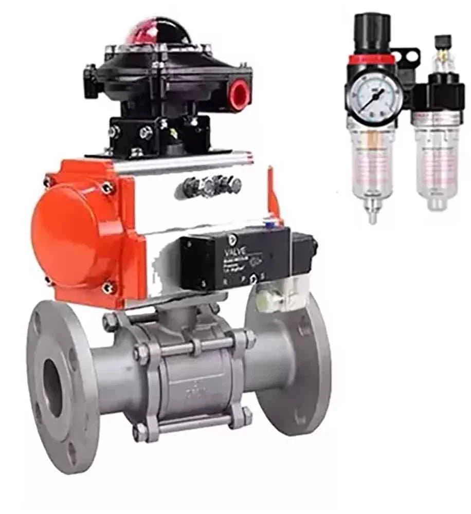 Ball valves Elephant BV3232P(3pc)-FP-F-ISO-H DN65-100 25/40 bar flanged with ISO flange, body - 316 stainless steel, full bore, seal - PTFE, with pneumatic drive PA-DA pneumatic distributor 4M310-08 24V, LSU APL-410N Ex, ATU AFC2000