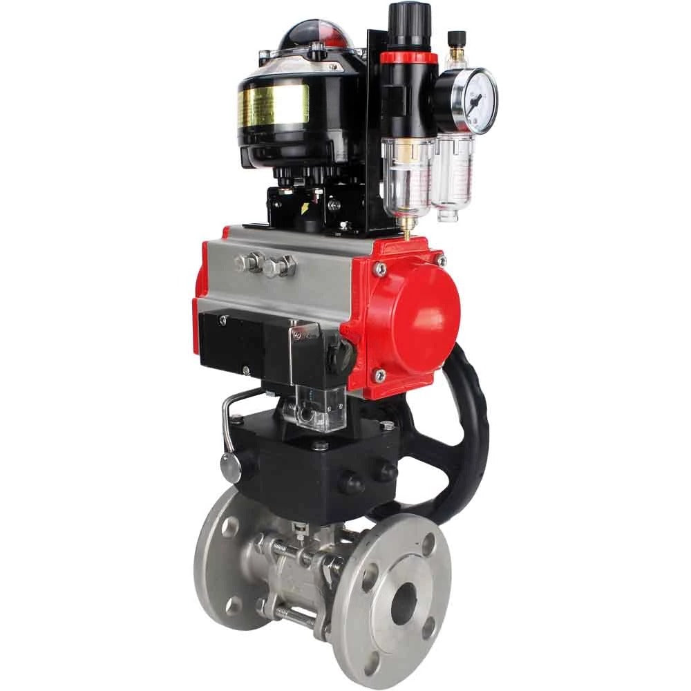 Ball valves Elephant BV3232P(3pc)-FP-F-ISO-H DN65-100 25/40 bar flanged, 316 stainless steel, full bore, seal - PTFE, with pneumatic drive PA-DA pneumatic distributor 4M310-08 24V, LSU APL-510N Ex, manual backup MON3-700-T38-ISO, ATU AFC2000