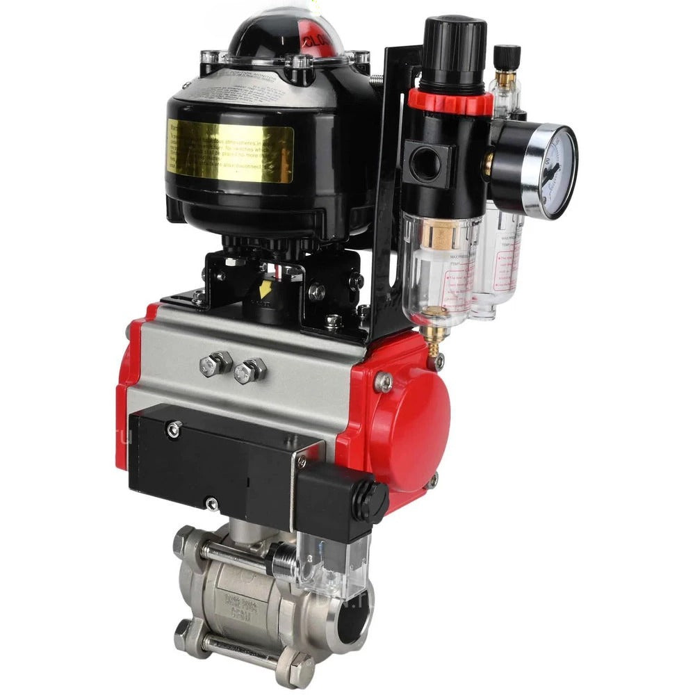 Ball valves Elephant BV3232P(3pc)-FP-W-ISO-H WDVF DN15-32 63 bar full bore, body - 316 stainless steel, seal - PTFE, for welding, with PA-DA pneumatic actuator, pneumatic distributor 4M310-08 220V, LSU APL-510N EX, ATU AFC2000