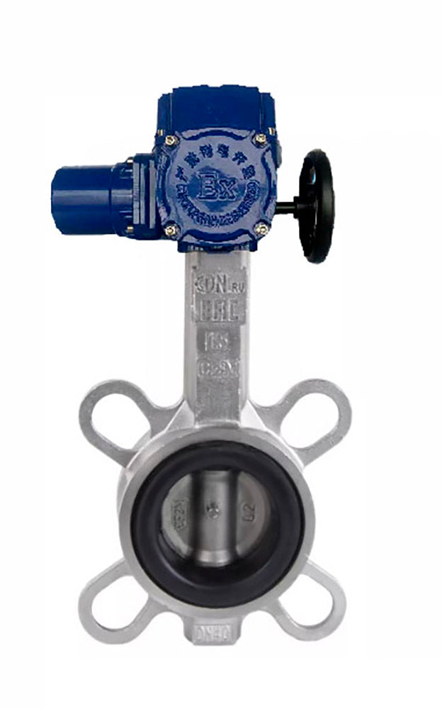 Vanne papillon d'eau Elephant 316L-316L-NBR matériau du corps - acier inoxydable aisi 316l, matériau du disque - acier inoxydable AISI 316L, joint - NBR avec actionneur électrique 1/4 de tour Elephant QT-W (M) 380V