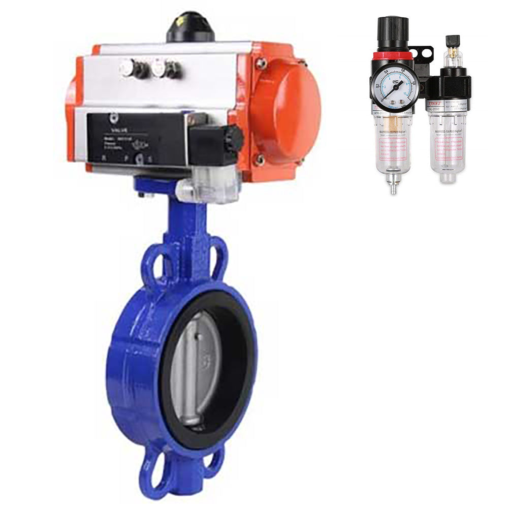 Vanne papillon d'eau Elephant ggg50-316l-epdm-elephant-sa-4m310-24v-afc2000, matériau du corps - fonte GGG50, matériau du disque - acier inoxydable AISI 316L, joint - EPDM, actionné par actionneur pneumatique