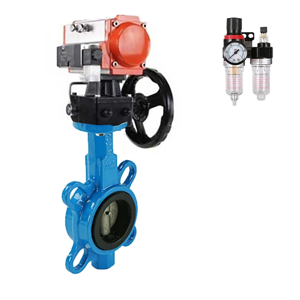 Vanne papillon d'eau Elephant ggg50-316l-epdm-elephant-da-4m310-110/220-hdm-afc2000, matériau du corps - fonte GGG50, matériau du disque - acier inoxydable AISI 316L, joint - EPDM, actionné par actionneur pneumatique