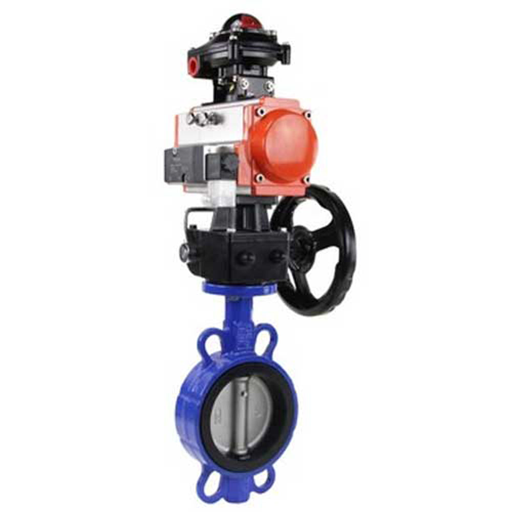 Water Butterfly Valve Elephant WCB-316L-VITON body material - Carbon steel WCB, disk material - Stainless steel aisi 316l, seal - Viton with pneumatic actuator Elephant DA, pneumatic distributor 4M310-08 220V, limit switch block APL-410N EX and manual