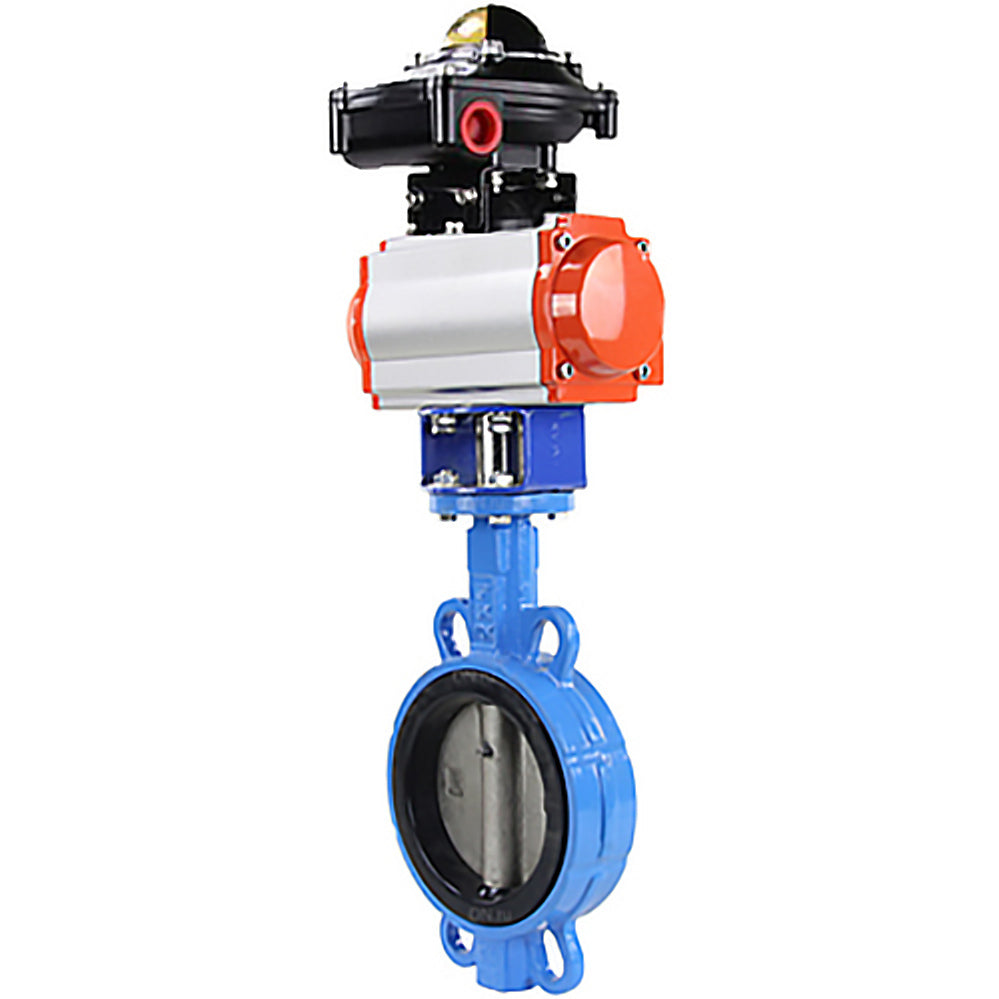 Vanne papillon à eau Elephant GG25-316L-NBR matériau du corps - fonte GG25, matériau du disque - acier inoxydable 316L, joint - NBR avec actionneur pneumatique DA et bloc de fin de course APL-410N EX
