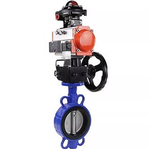 Water Butterfly Valve Elephant WBV1332N-2W-Fb-H body material - Cast iron GGG50, disk material - Stainless steel 316L, seal - NBR with pneumatic actuator DA, pneumatic distributor 4M310-08 24V, limit switch block APL-410N EX and manual duplicator HDM
