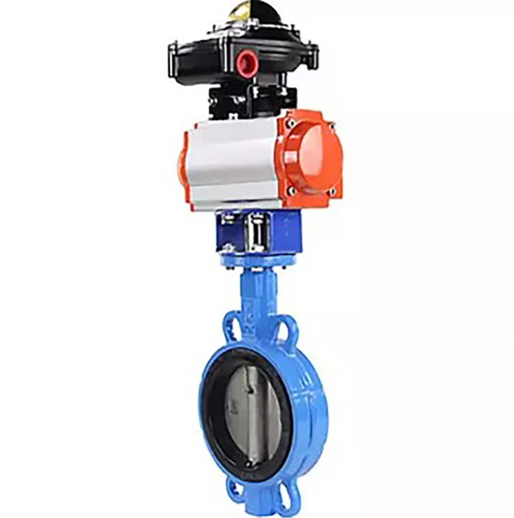 Vanne papillon d'eau Elephant WBV1432N-2W-Fb-H, matériau du corps - fonte GGG50, matériau du disque - acier inoxydable AISI 316L, joint - NBR, avec actionneur pneumatique avec ressorts de rappel PA-SA, BKV APL-510N-EX