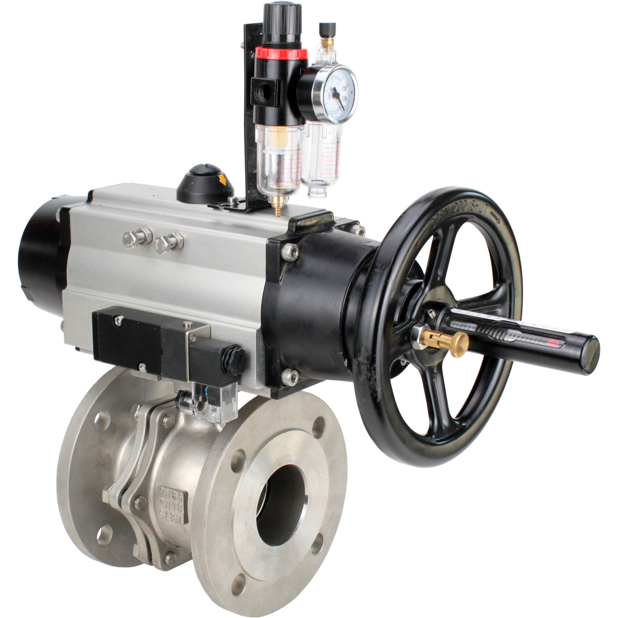 Ball valves Elephant BV3232P(2pc)-FP-F-ISO-H DN80-100 16 bar, full bore flanged, stainless steel SS316, seal - PTFE, with pneumatic actuator PA-DA-105-1 double acting, with pneumatic distributor 4M310-08 220V , with ATU AFC2000