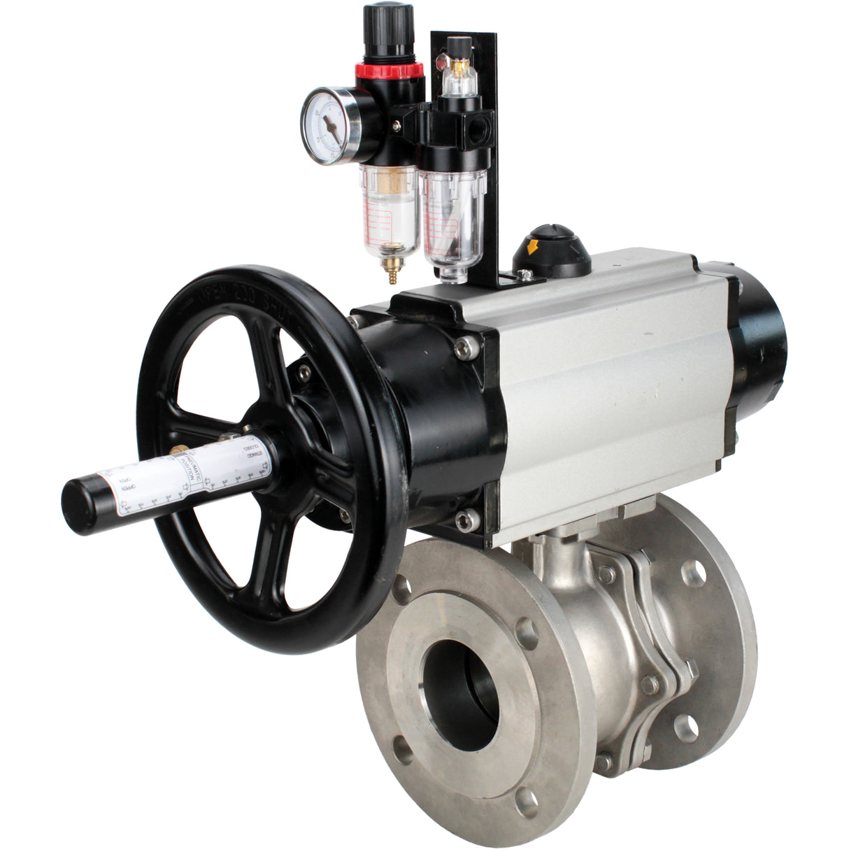 Ball valves Elephant BV3232P(2pc)-FP-F-ISO-H DN80-100 16 bar, full bore flanged, stainless steel SS316, seal - PTFE, with pneumatic actuator PA-DA-105-1 double acting, with pneumatic distributor 4M310-08 220V , with ATU AFC2000