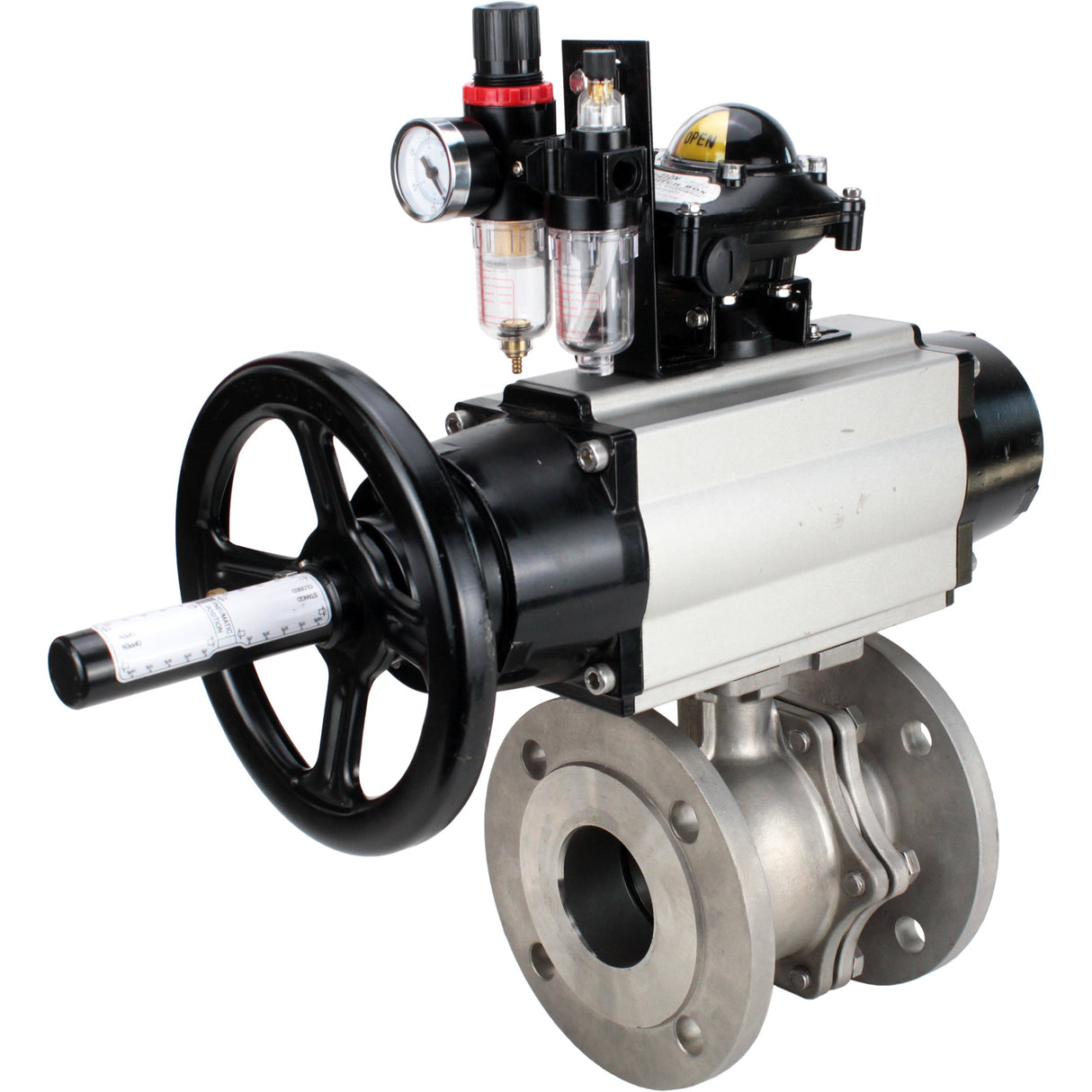 Ball valves Elephant BV3232P(2pc)-FP-F-ISO-H DN80-100 16 bar, full bore flanged, stainless steel SS316, seal - PTFE, with pneumatic actuator PA-DA-105-1 double acting, with pneumatic distributor 4M310-08 220V , with LSU APL-210N, with ATU AFC2000