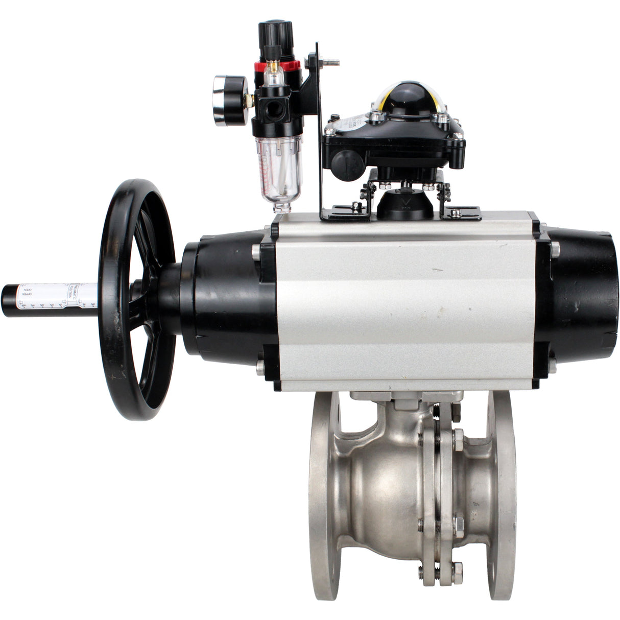 Ball valves Elephant BV3232P(2pc)-FP-F-ISO-H DN80-100 16 bar, full bore flanged, stainless steel SS316, seal - PTFE, with pneumatic actuator PA-DA-105-1 double acting, with pneumatic distributor 4M310-08 220V , with LSU APL-210N, with ATU AFC2000