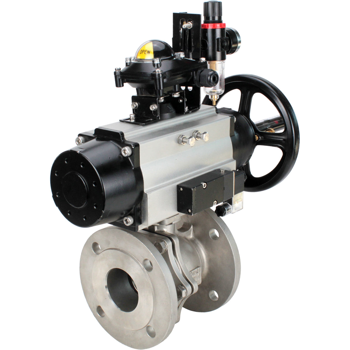 Ball valves Elephant BV3232P(2pc)-FP-F-ISO-H DN80-100 16 bar, full bore flanged, stainless steel SS316, seal - PTFE, with pneumatic actuator PA-DA-105-1 double acting, with pneumatic distributor 4M310-08 220V , with LSU APL-210N, with ATU AFC2000