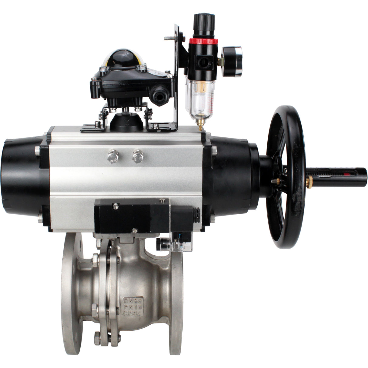 Ball valves Elephant BV3232P(2pc)-FP-F-ISO-H DN80-100 16 bar, full bore flanged, stainless steel SS316, seal - PTFE, with pneumatic actuator PA-DA-105-1 double acting, with pneumatic distributor 4M310-08 220V , with LSU APL-210N, with ATU AFC2000