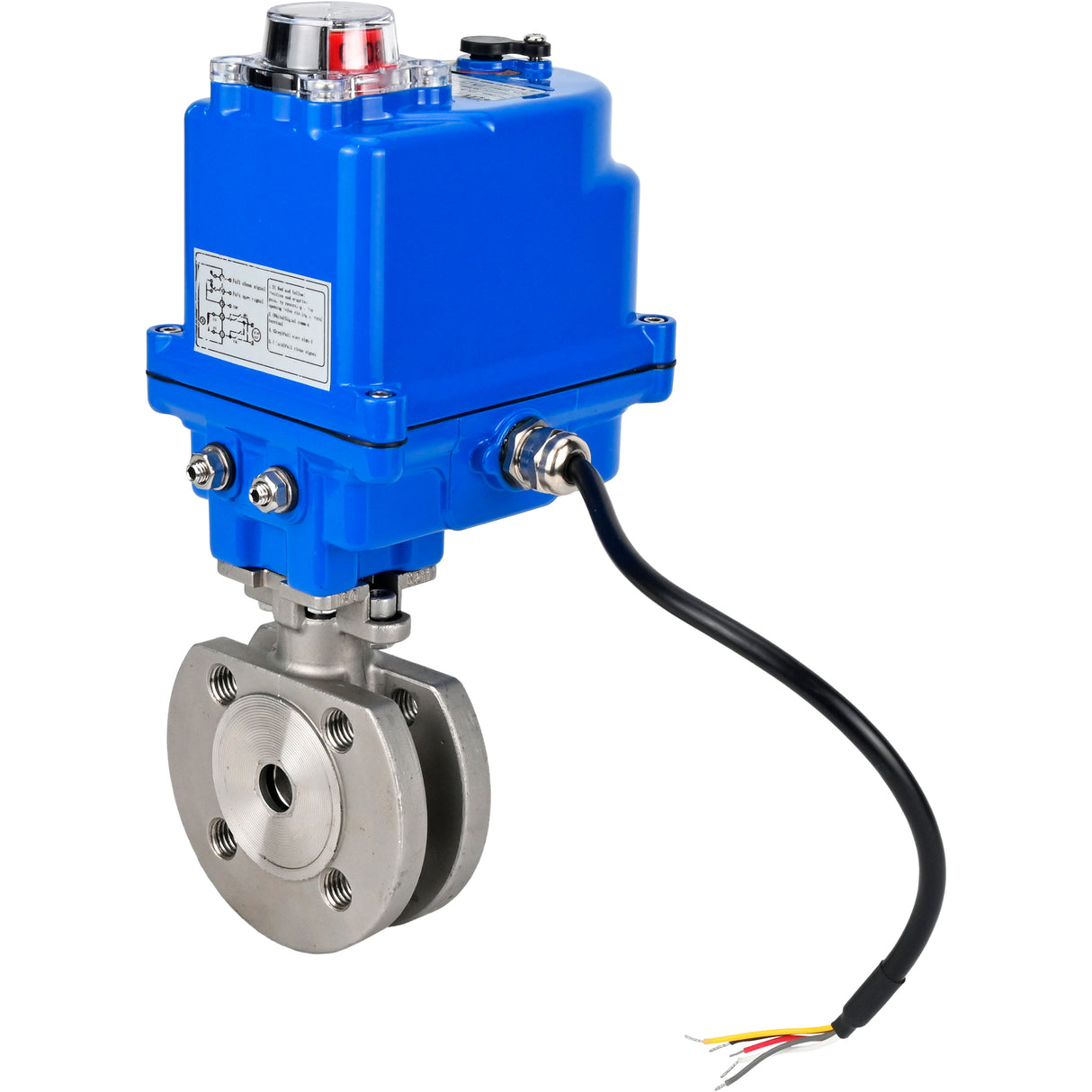 Robinet à boisseau sphérique en acier inoxydable Elephant BV3232P-FP-Fb PSI232, matériau du corps - acier inoxydable AISI 316, joint - PTFE, passage intégral, bride compacte, actionneur électrique Elephant 003 bleu 24 V