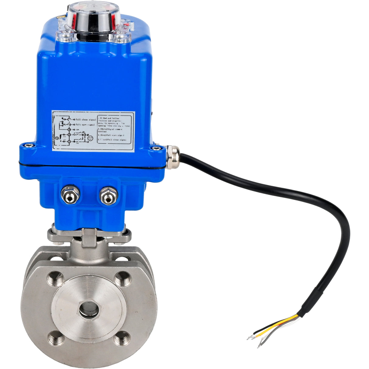 Robinet à boisseau sphérique en acier inoxydable Elephant BV3232P-FP-Fb PSI232, matériau du corps - acier inoxydable AISI 316, joint - PTFE, passage intégral, bride compacte, actionneur électrique Elephant 003 bleu 24 V