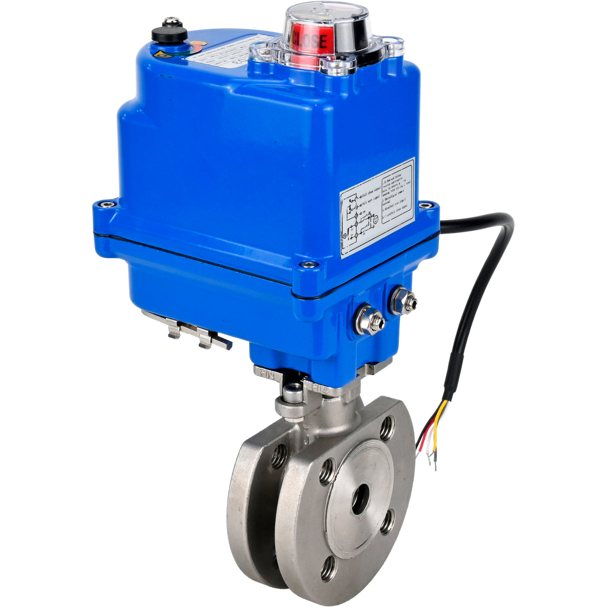 Robinet à boisseau sphérique en acier inoxydable Elephant BV3232P-FP-Fb PSI232, matériau du corps - acier inoxydable AISI 316, joint - PTFE, passage intégral, bride compacte, actionneur électrique Elephant 003 bleu 24 V