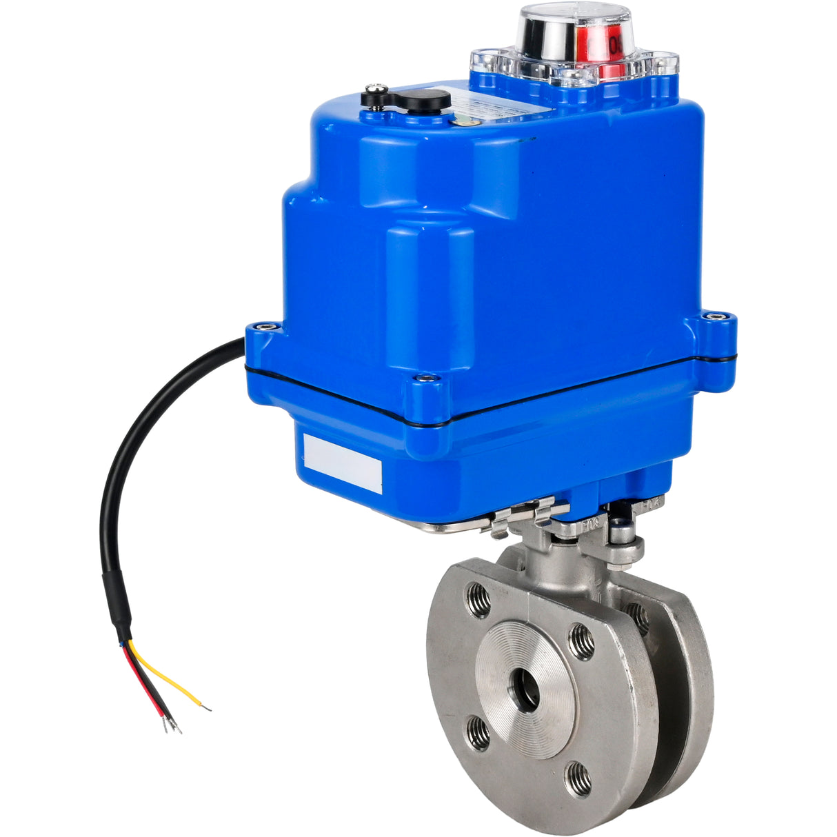 Robinet à boisseau sphérique en acier inoxydable Elephant BV3232P-FP-Fb PSI232, matériau du corps - acier inoxydable AISI 316, joint - PTFE, passage intégral, bride compacte, actionneur électrique Elephant 003 bleu 24 V