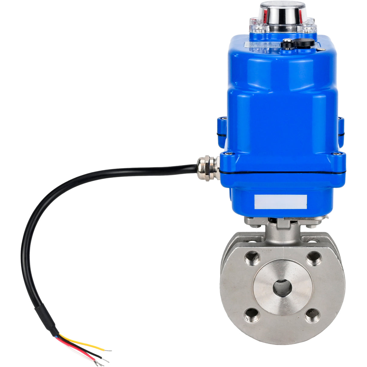 Robinet à boisseau sphérique en acier inoxydable Elephant BV3232P-FP-Fb PSI232, matériau du corps - acier inoxydable AISI 316, joint - PTFE, passage intégral, bride compacte, actionneur électrique Elephant 003 bleu 24 V