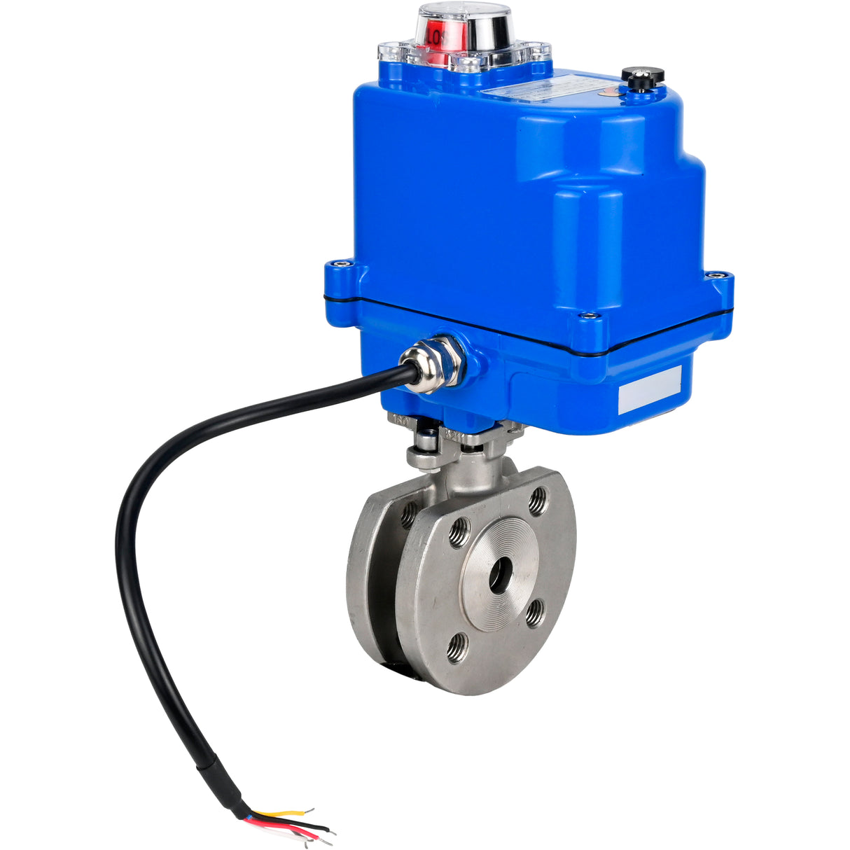 Robinet à boisseau sphérique en acier inoxydable Elephant BV3232P-FP-Fb PSI232, matériau du corps - acier inoxydable AISI 316, joint - PTFE, passage intégral, bride compacte, actionneur électrique Elephant 003 bleu 24 V