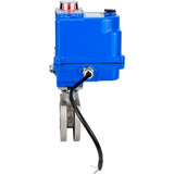 Robinet à boisseau sphérique en acier inoxydable Elephant BV3232P-FP-Fb PSI232, matériau du corps - acier inoxydable AISI 316, joint - PTFE, passage intégral, bride compacte, actionneur électrique Elephant 003 bleu 24 V
