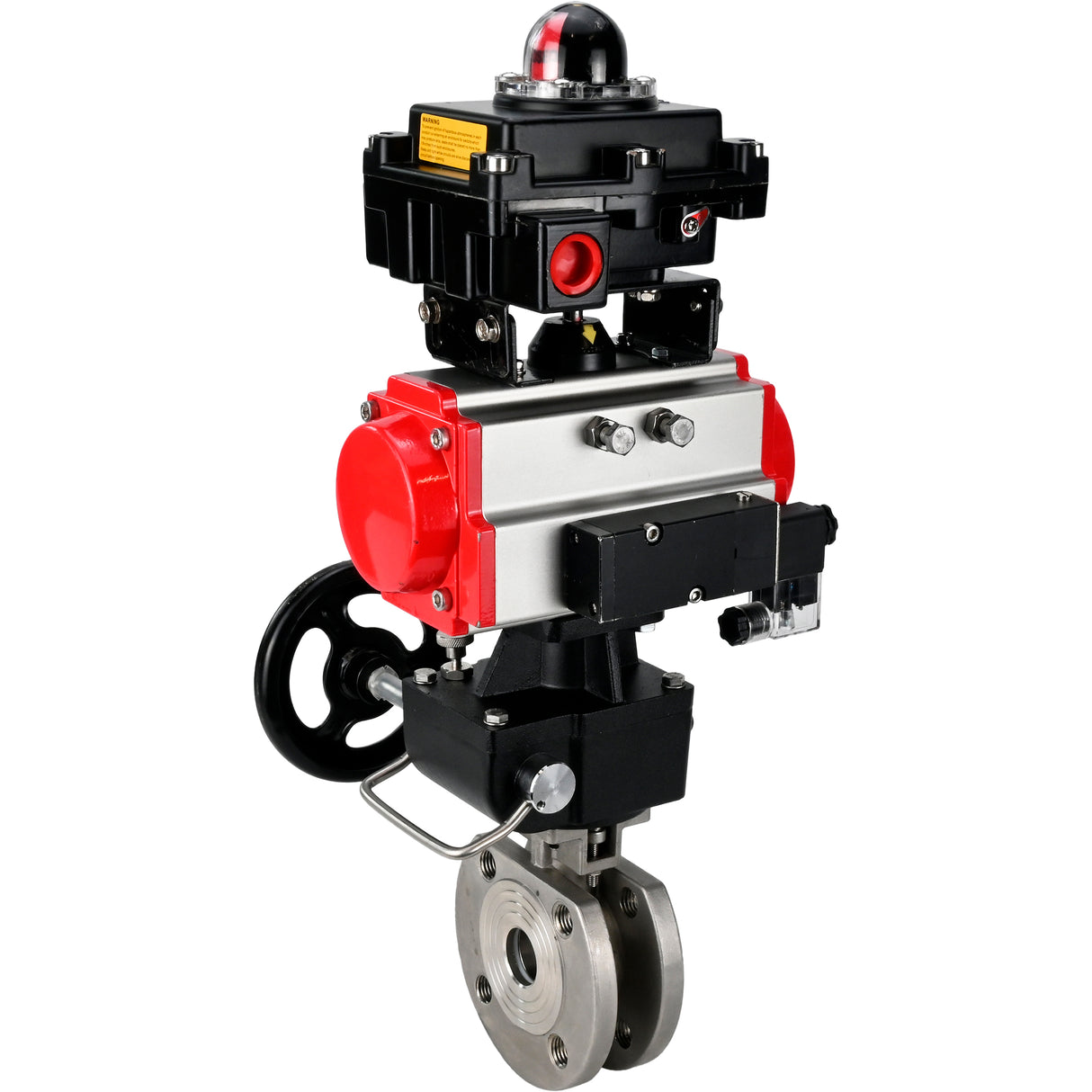 Stainless steel ball valve Elephant BVсFP.316.200 16 bar, full port, compact flanged, pneumatic actuator Elephant DA double acting, manual override HDM, pneumatic distributor 4M310-08 220 V, limit switch block APL-410N EX