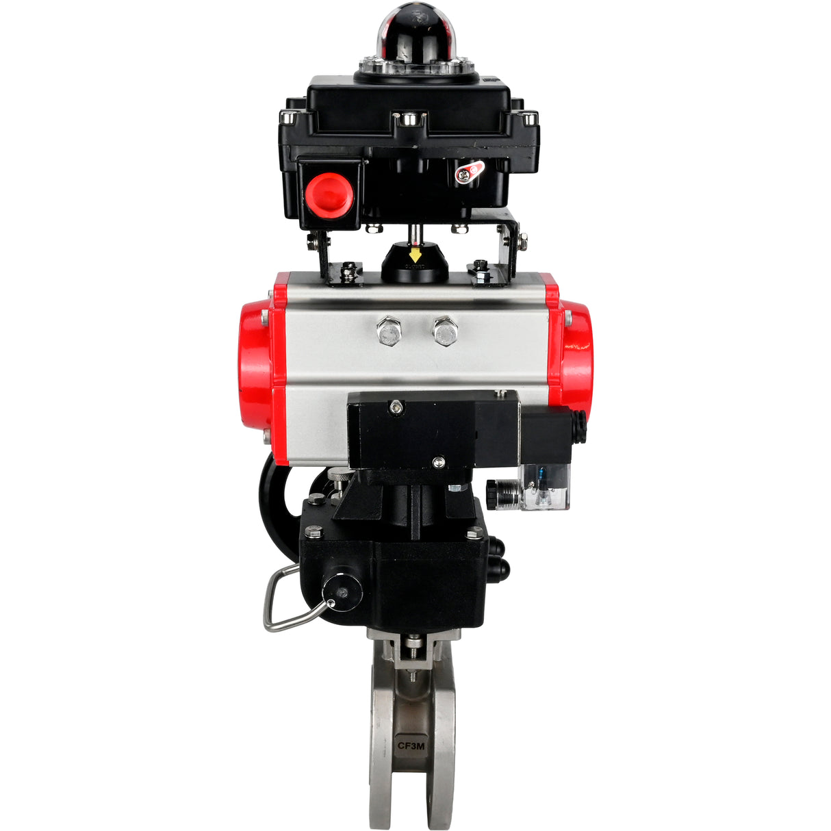 Stainless steel ball valve Elephant BVсFP.316.200 16 bar, full port, compact flanged, pneumatic actuator Elephant DA double acting, manual override HDM, pneumatic distributor 4M310-08 220 V, limit switch block APL-410N EX