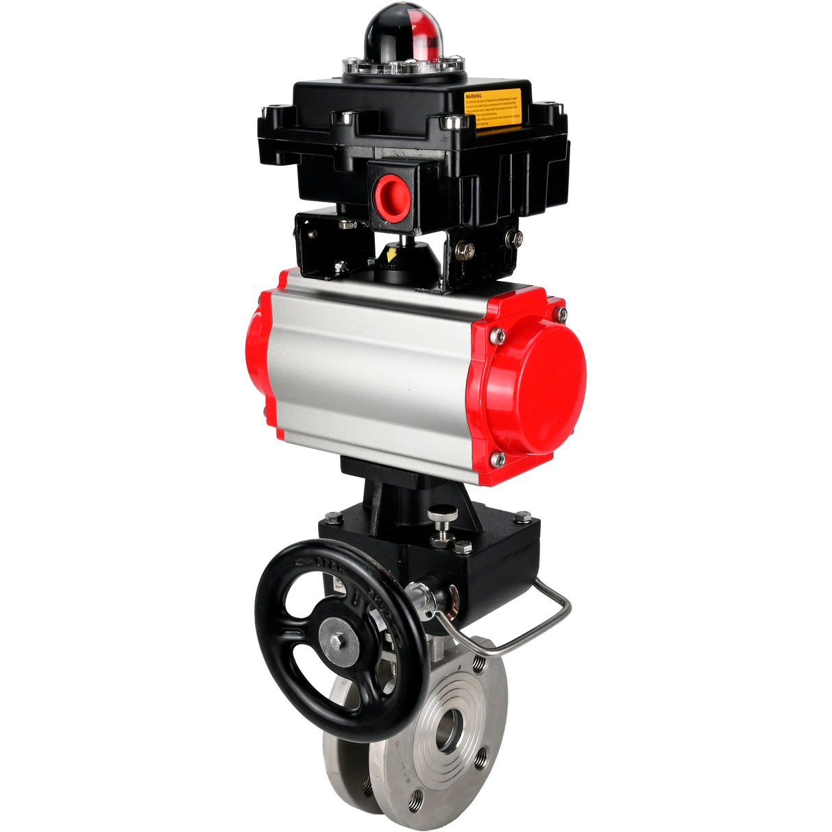 Stainless steel ball valve Elephant BVсFP.316.200 16 bar, full port, compact flanged, pneumatic actuator Elephant DA double acting, manual override HDM, pneumatic distributor 4M310-08 220 V, limit switch block APL-410N EX