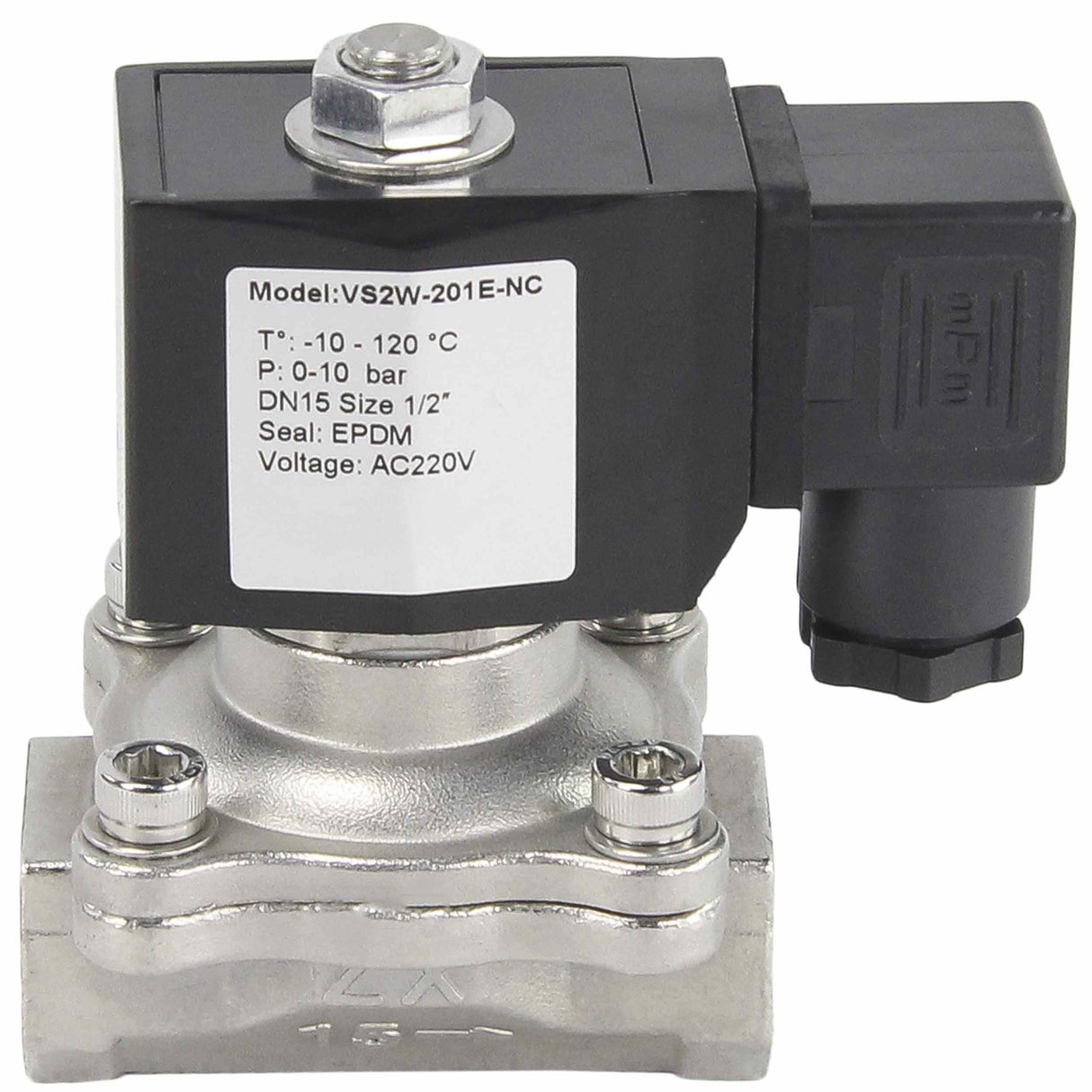 Électrovanne électrique à action directe à deux voies normalement fermée Elephant VS2W-201V-NC VITON 24V, matériau du corps - acier inoxydable AISI 304, joint - Viton