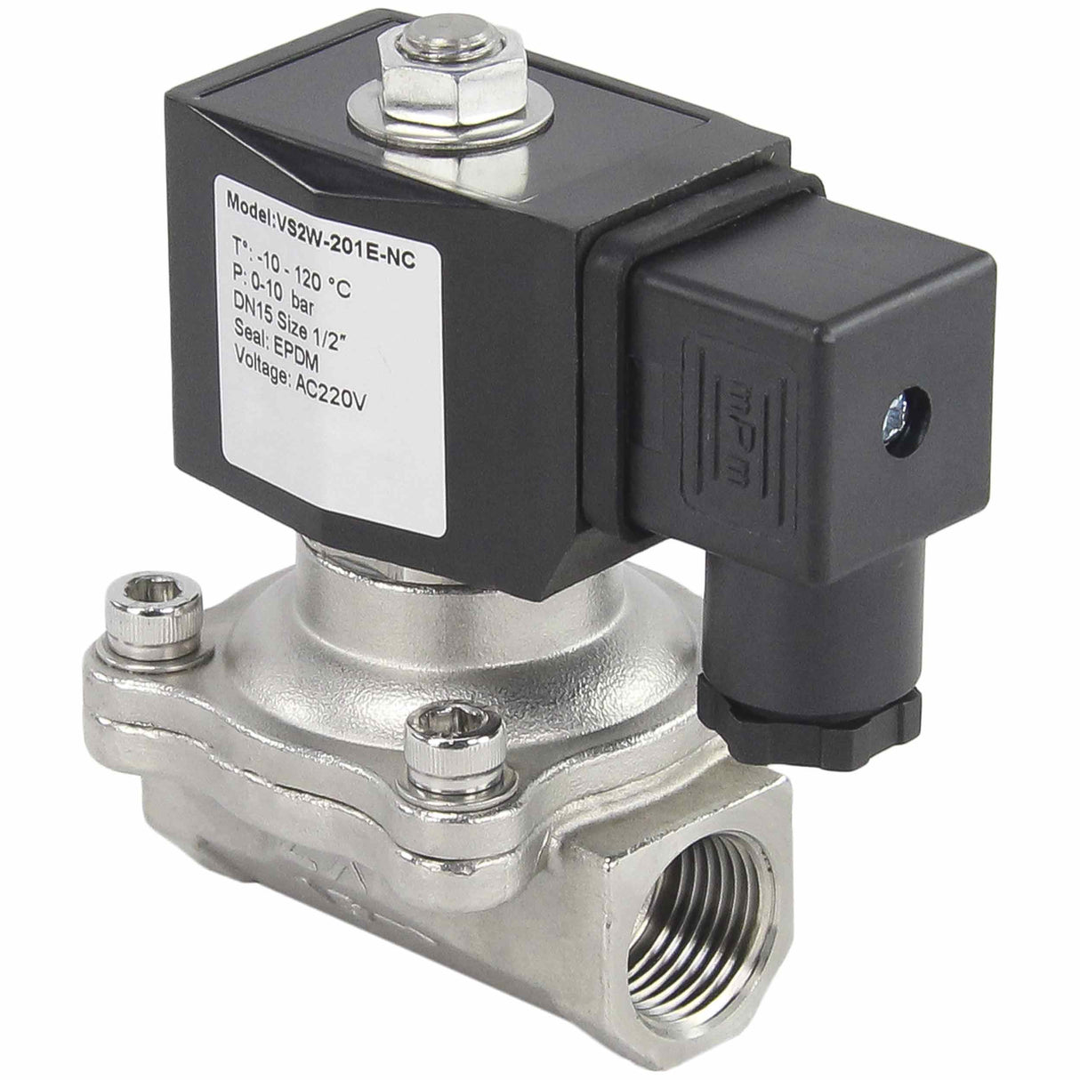 Électrovanne électrique à action directe à deux voies normalement fermée Elephant VS2W-201E-NC EPDM 24V, matériau du corps - acier inoxydable AISI 304, joint - EPDM