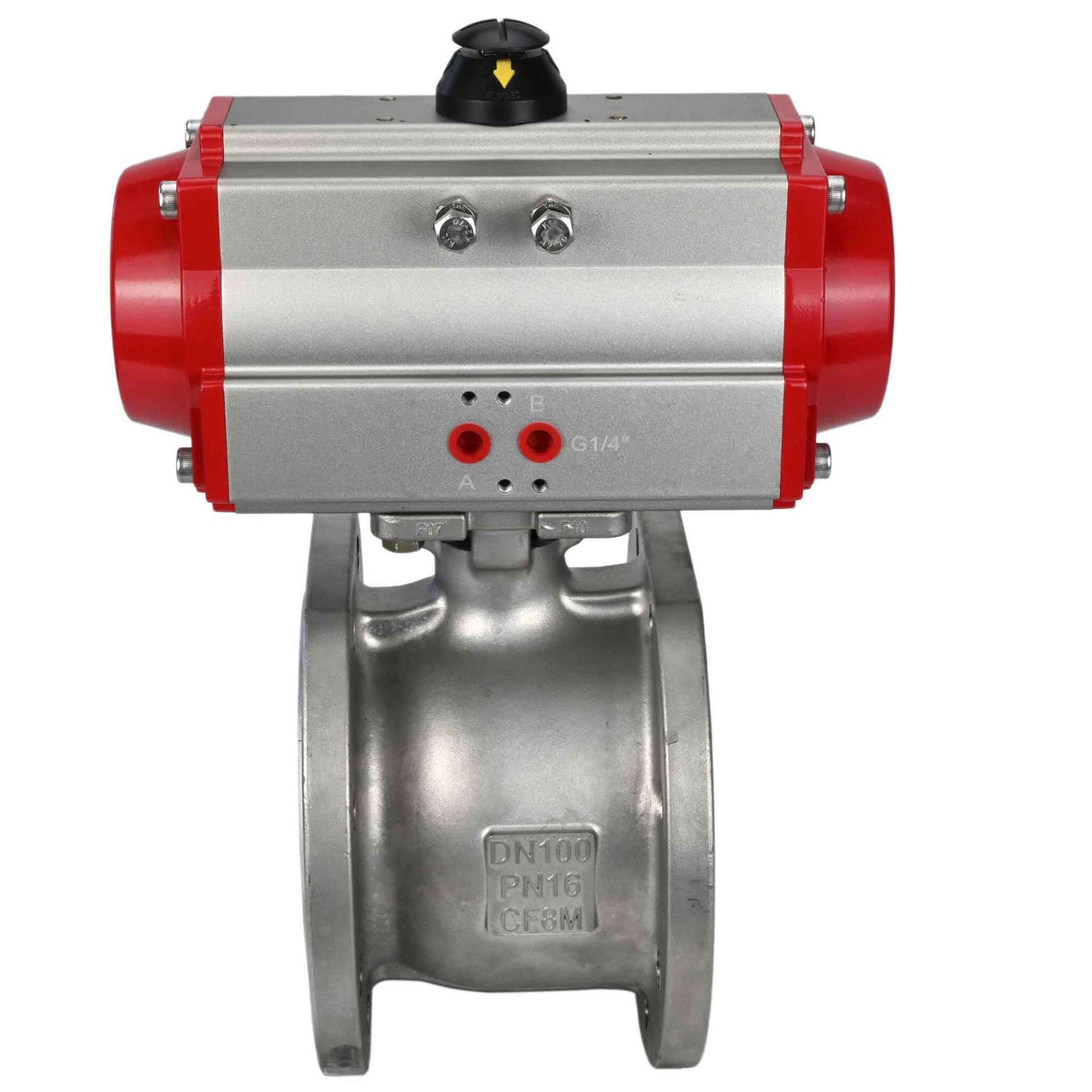 Robinet à boisseau sphérique en acier inoxydable Elephant BV3232P-FP-Fb PSI232, matériau du corps - acier inoxydable AISI 316, joint - PTFE, passage intégral, bride compacte, actionneur pneumatique Elephant DA à double effet