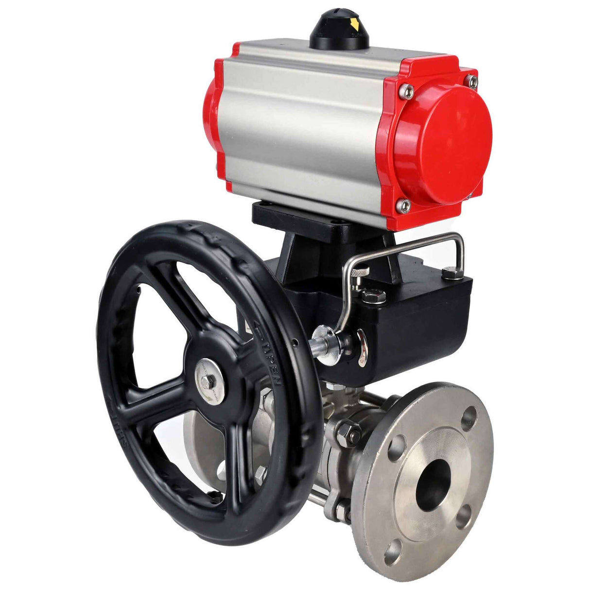 Robinet à boisseau sphérique en acier inoxydable Elephant ksfpt-316-180-da-4m310-110/220v-hdm, matériau du corps - acier inoxydable AISI 316, matériau de la bille - acier inoxydable AISI 316, joint - PTFE, actionné par actionneur pneumatique