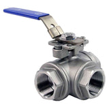 Vanne à boisseau sphérique 3 voies en acier inoxydable, port standard fileté de type L Elephant BV3232P (4 pièces)-SP-3WL-T-ISO-H PN63 avec support de montage ISO 5211 et poignée