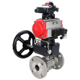 Robinet à boisseau sphérique en acier inoxydable Elephant ksfpt-316-180-da-4m310-24v-apl210n-hdm, matériau du corps - acier inoxydable AISI 316, matériau de la bille - acier inoxydable AISI 316, joint - PTFE, actionné par actionneur pneumatique