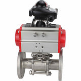 Robinet à boisseau sphérique en acier inoxydable Elephant ksfpt-304-180-sa-apl210n, matériau du corps - acier inoxydable AISI 304, matériau de la bille - acier inoxydable AISI 304, joint - PTFE, actionné par actionneur pneumatique
