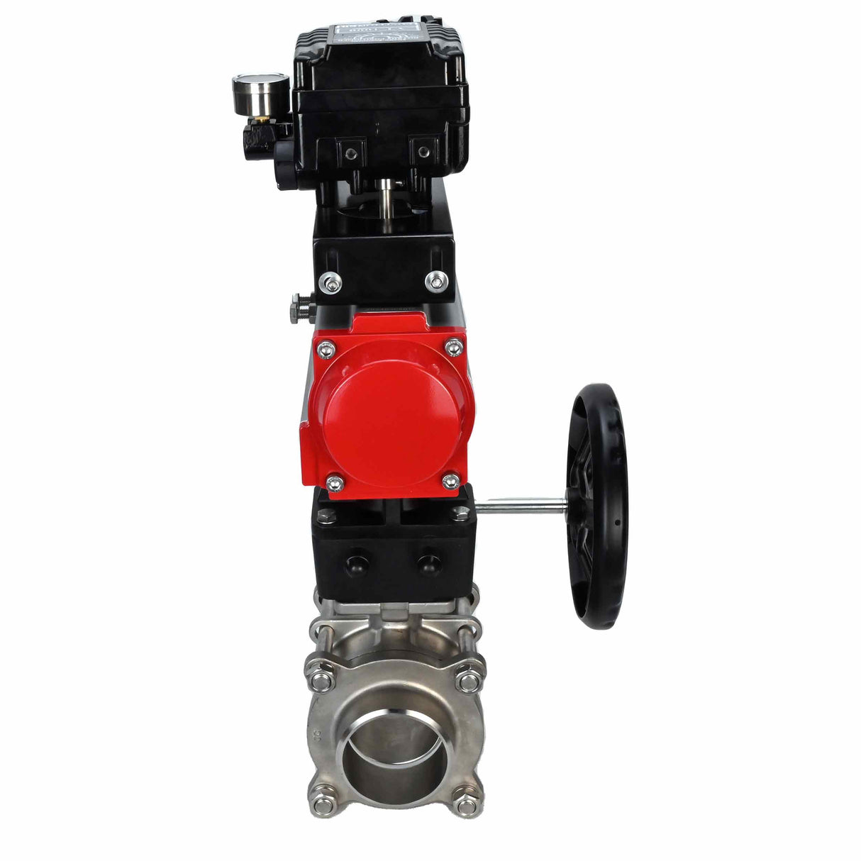 Robinet à boisseau sphérique en acier inoxydable Elephant kshpp-316200-da-yt1000rsn-hdm, matériau du corps - acier inoxydable AISI 316, matériau de la bille - acier inoxydable AISI 316, joint - PTFE, actionné par actionneur pneumatique
