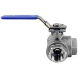 Vanne à boisseau sphérique 3 voies en acier inoxydable, port standard fileté de type L Elephant BV3232P (4 pièces)-SP-3WL-T-ISO-H PN63 avec support de montage ISO 5211 et poignée
