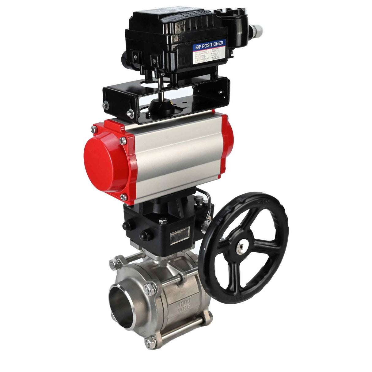Robinet à boisseau sphérique en acier inoxydable Elephant kshpp-316200-da-yt1000rsn-hdm, matériau du corps - acier inoxydable AISI 316, matériau de la bille - acier inoxydable AISI 316, joint - PTFE, actionné par actionneur pneumatique