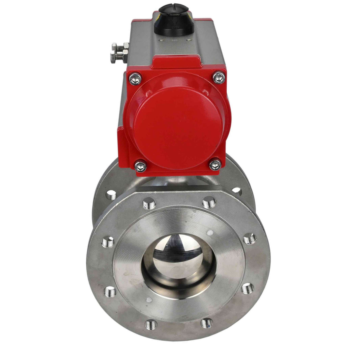 Robinet à boisseau sphérique en acier inoxydable Elephant BV3232P-FP-Fb PSI232, matériau du corps - acier inoxydable AISI 316, joint - PTFE, passage intégral, bride compacte, actionneur pneumatique Elephant DA à double effet