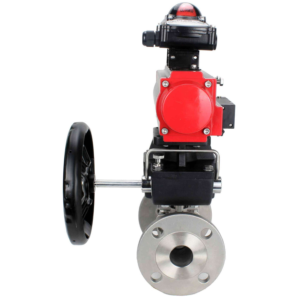 Robinet à boisseau sphérique en acier inoxydable Elephant ksfpt-316-180-da-4m310-24v-apl210n-hdm, matériau du corps - acier inoxydable AISI 316, matériau de la bille - acier inoxydable AISI 316, joint - PTFE, actionné par actionneur pneumatique