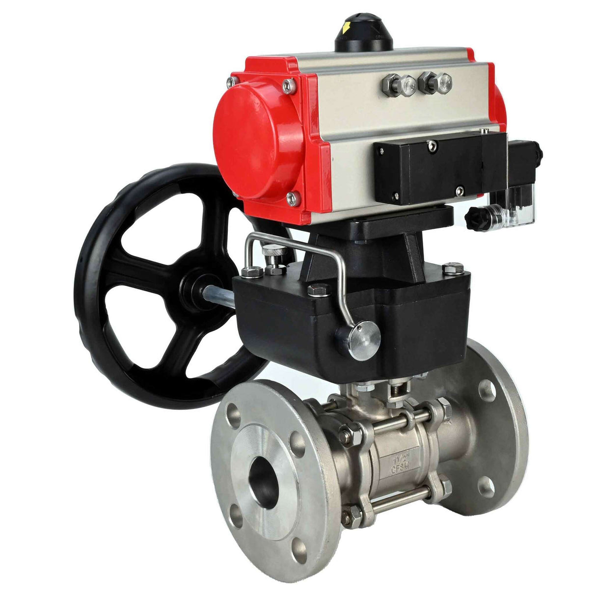 Robinet à boisseau sphérique en acier inoxydable Elephant ksfpt-316-180-da-4m310-110/220v-hdm, matériau du corps - acier inoxydable AISI 316, matériau de la bille - acier inoxydable AISI 316, joint - PTFE, actionné par actionneur pneumatique