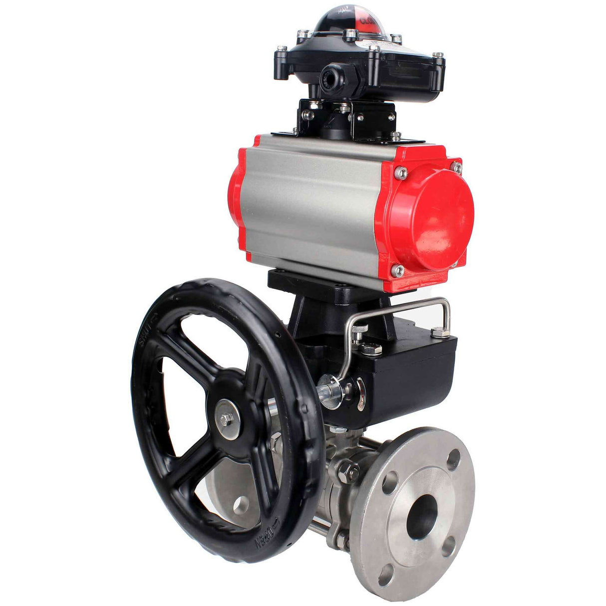 Robinet à boisseau sphérique en acier inoxydable Elephant ksfpt-316-180-da-4m310-24v-apl210n-hdm, matériau du corps - acier inoxydable AISI 316, matériau de la bille - acier inoxydable AISI 316, joint - PTFE, actionné par actionneur pneumatique