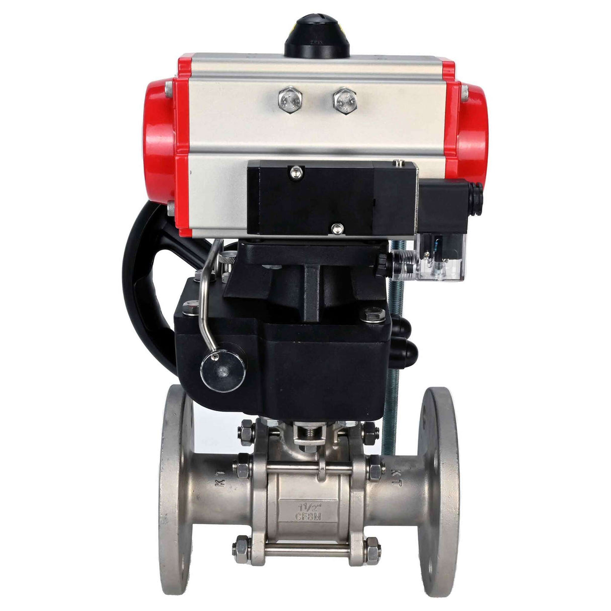 Robinet à boisseau sphérique en acier inoxydable Elephant ksfpt-316-180-da-4m310-110/220v-hdm, matériau du corps - acier inoxydable AISI 316, matériau de la bille - acier inoxydable AISI 316, joint - PTFE, actionné par actionneur pneumatique