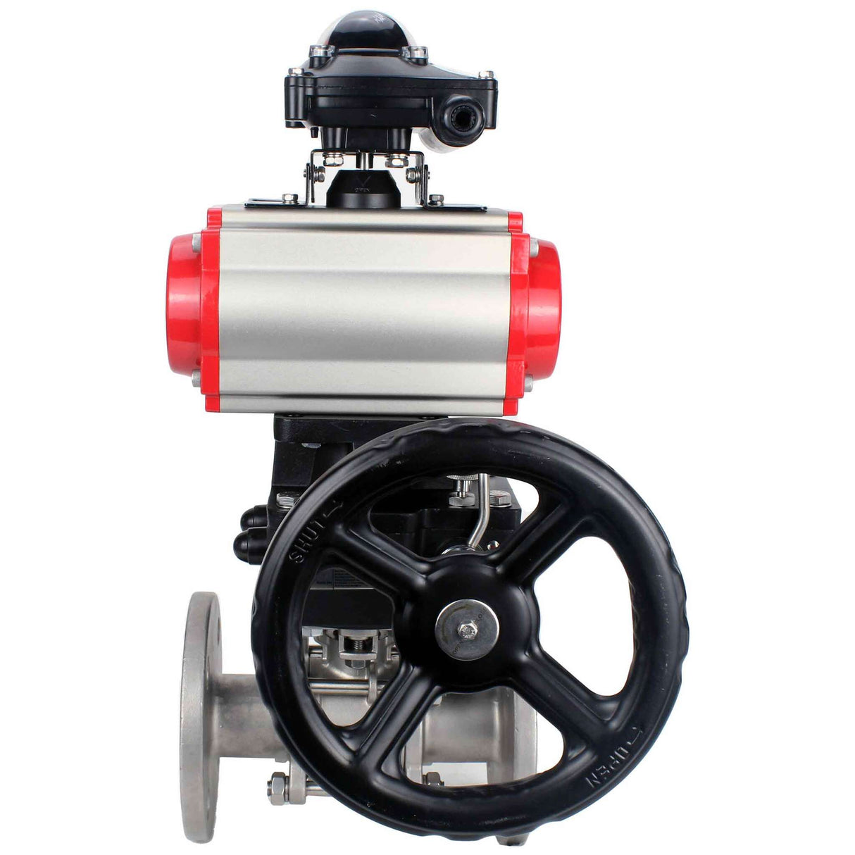 Robinet à boisseau sphérique en acier inoxydable Elephant ksfpt-316-180-da-4m310-24v-apl210n-hdm, matériau du corps - acier inoxydable AISI 316, matériau de la bille - acier inoxydable AISI 316, joint - PTFE, actionné par actionneur pneumatique