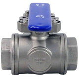 Vanne à boisseau sphérique 3 voies en acier inoxydable, port standard fileté de type L Elephant BV3232P (4 pièces)-SP-3WL-T-ISO-H PN63 avec support de montage ISO 5211 et poignée