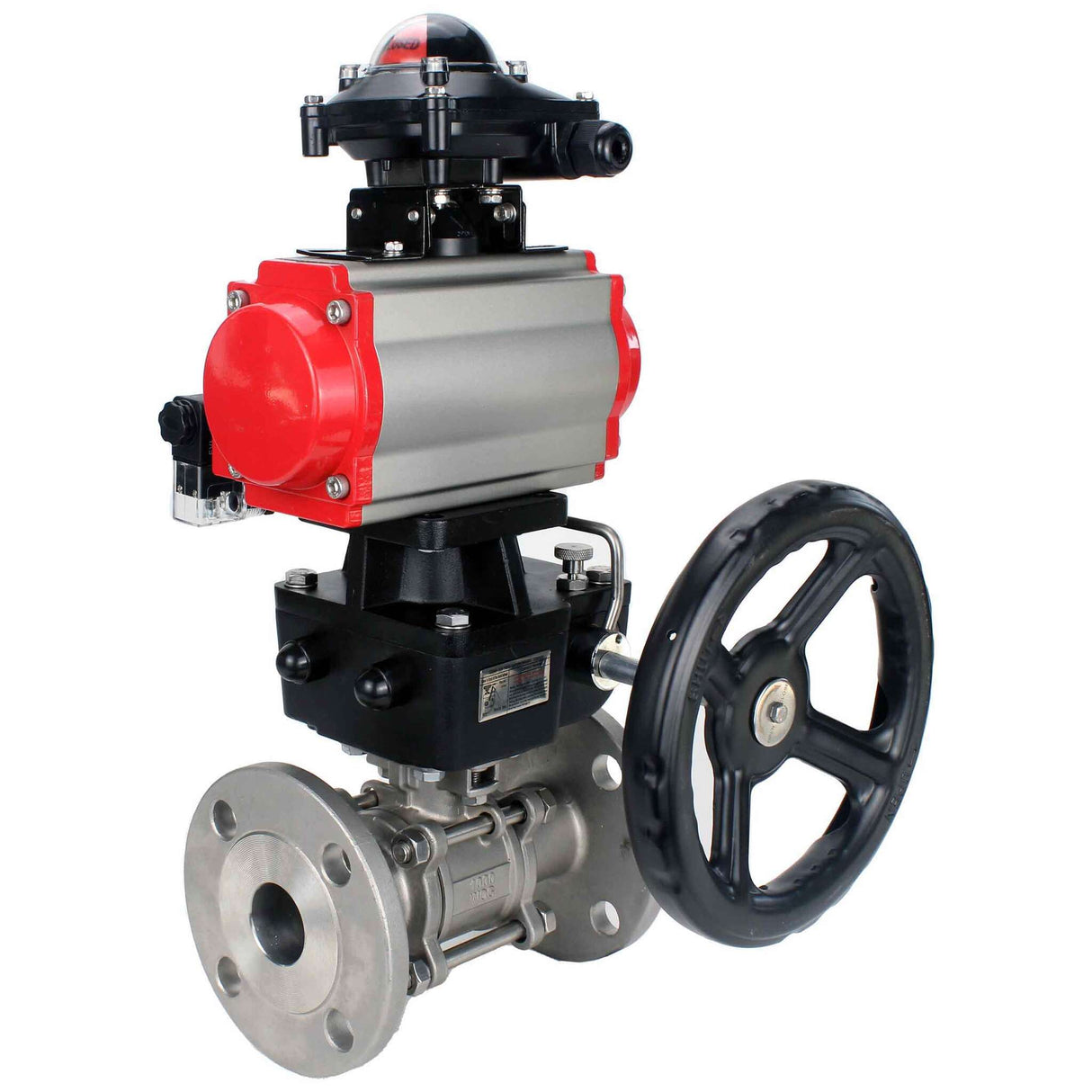 Robinet à boisseau sphérique en acier inoxydable Elephant ksfpt-316-180-da-4m310-24v-apl210n-hdm, matériau du corps - acier inoxydable AISI 316, matériau de la bille - acier inoxydable AISI 316, joint - PTFE, actionné par actionneur pneumatique
