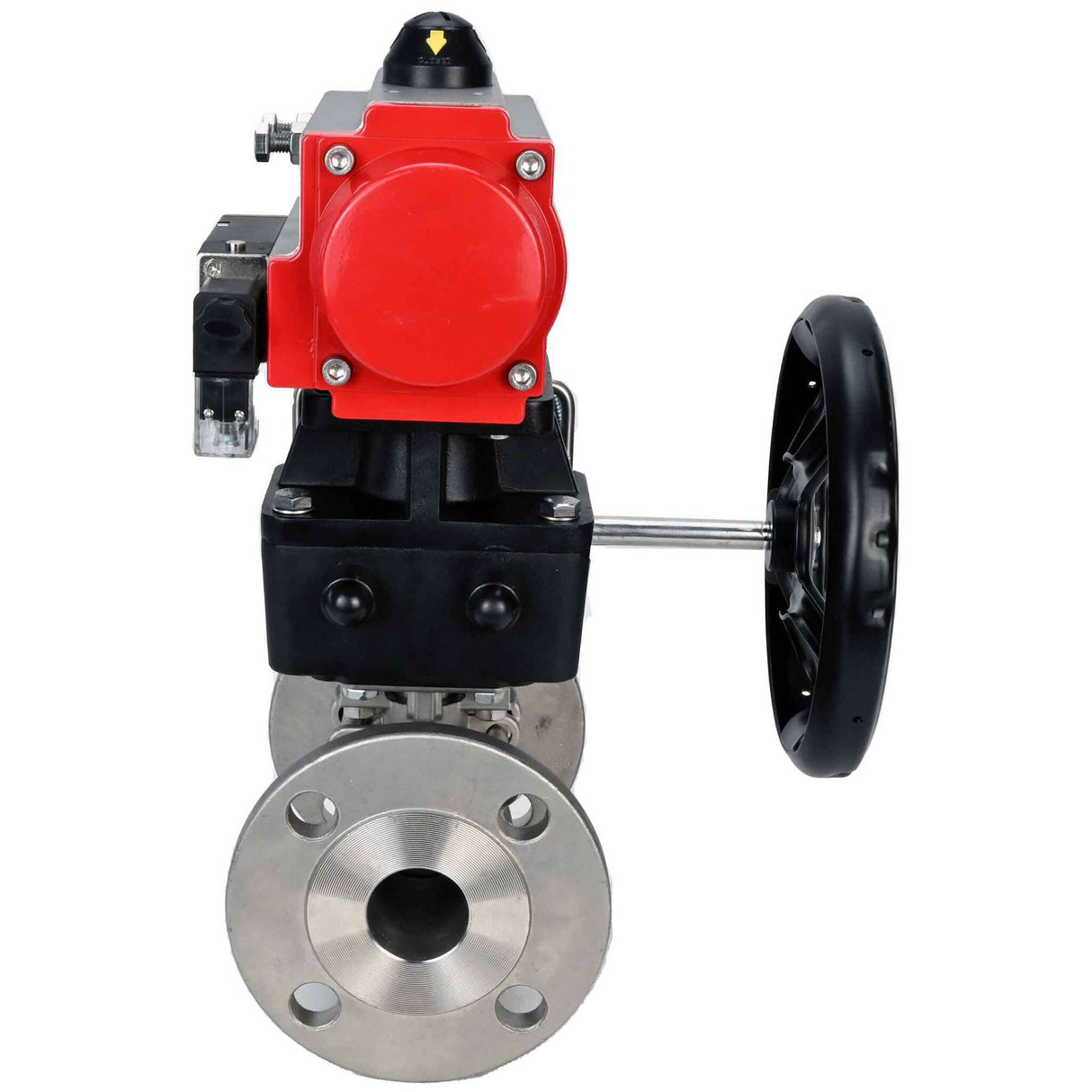 Robinet à boisseau sphérique en acier inoxydable Elephant ksfpt-316-180-da-4m310-110/220v-hdm, matériau du corps - acier inoxydable AISI 316, matériau de la bille - acier inoxydable AISI 316, joint - PTFE, actionné par actionneur pneumatique