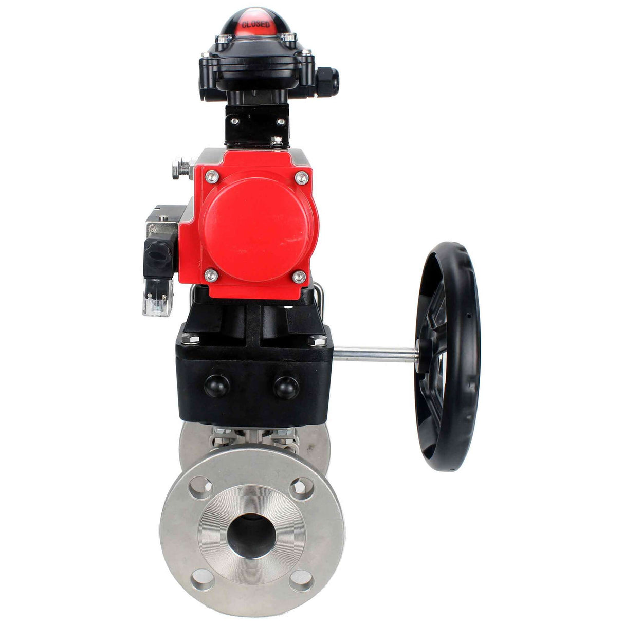 Robinet à boisseau sphérique en acier inoxydable Elephant ksfpt-316-180-da-4m310-24v-apl210n-hdm, matériau du corps - acier inoxydable AISI 316, matériau de la bille - acier inoxydable AISI 316, joint - PTFE, actionné par actionneur pneumatique