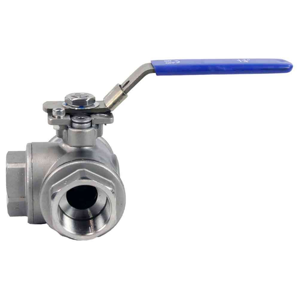 Vanne à boisseau sphérique 3 voies en acier inoxydable, port standard fileté de type L Elephant BV3232P (4 pièces)-SP-3WL-T-ISO-H PN63 avec support de montage ISO 5211 et poignée