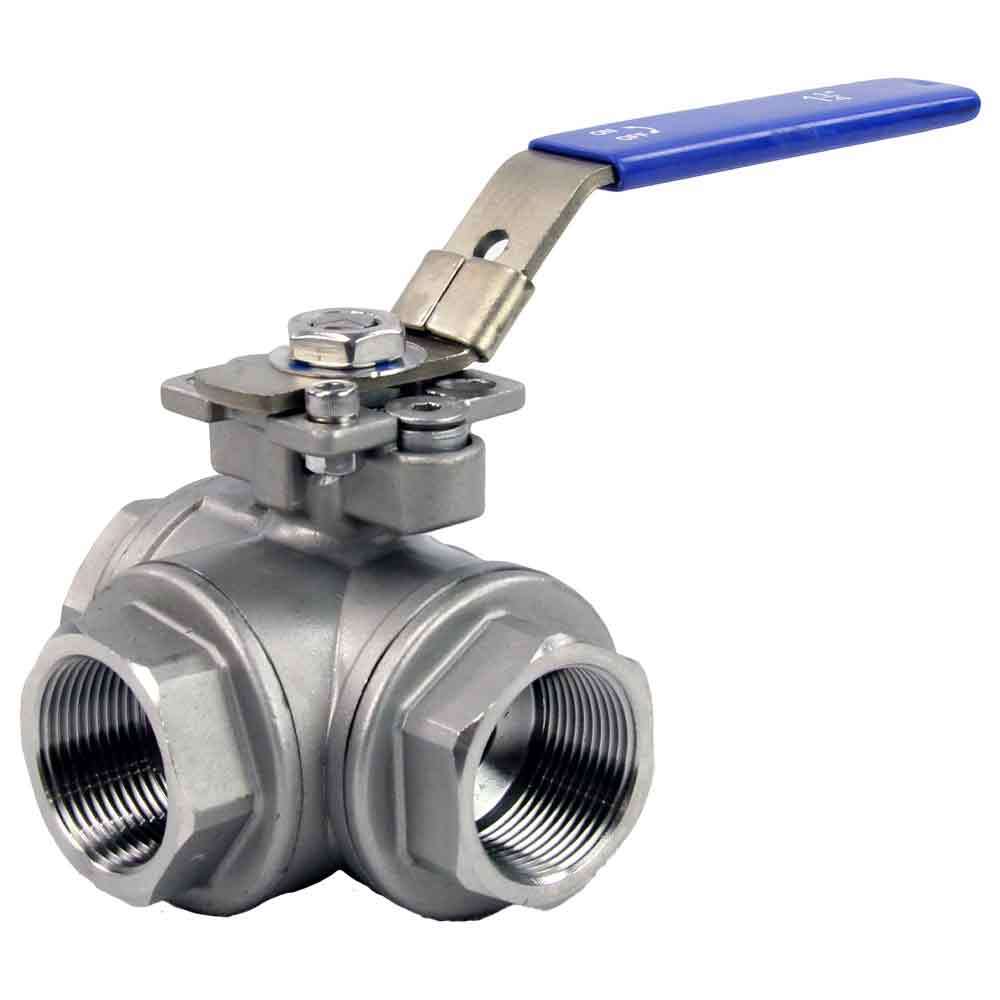 Vanne à boisseau sphérique 3 voies en acier inoxydable, port standard fileté de type L Elephant BV3232P (4 pièces)-SP-3WL-T-ISO-H PN63 avec support de montage ISO 5211 et poignée